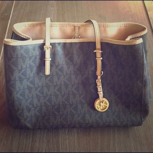 Michael Kors Jet Set Tote Handbag, brown logo